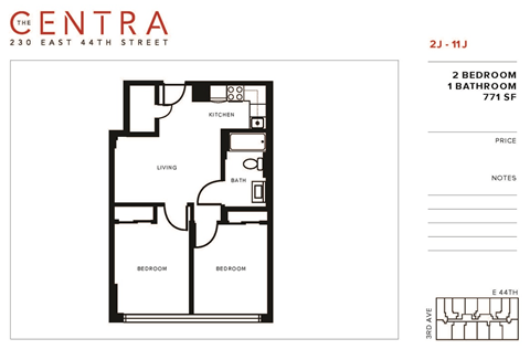 Floor plan for 2 beds, 1 bath, 511 sqft